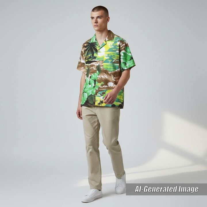 Discounted Excellent GUCCI Short sleeve shirt LOVE PARADE back print aloha shirt Brown