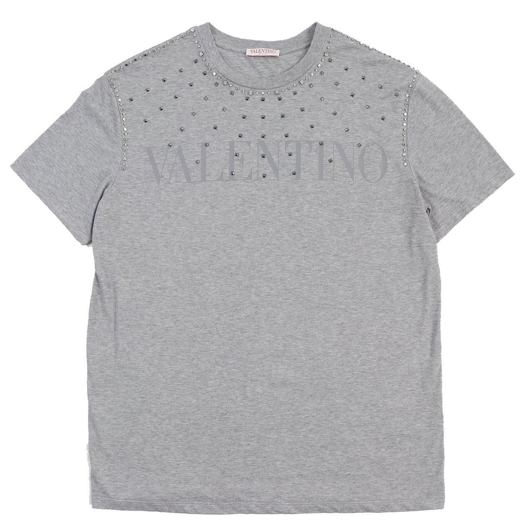 Excellent VALENTINO Short sleeve T-shirt Rock stud and jewelled gray mens L 1V3MG02D8R9