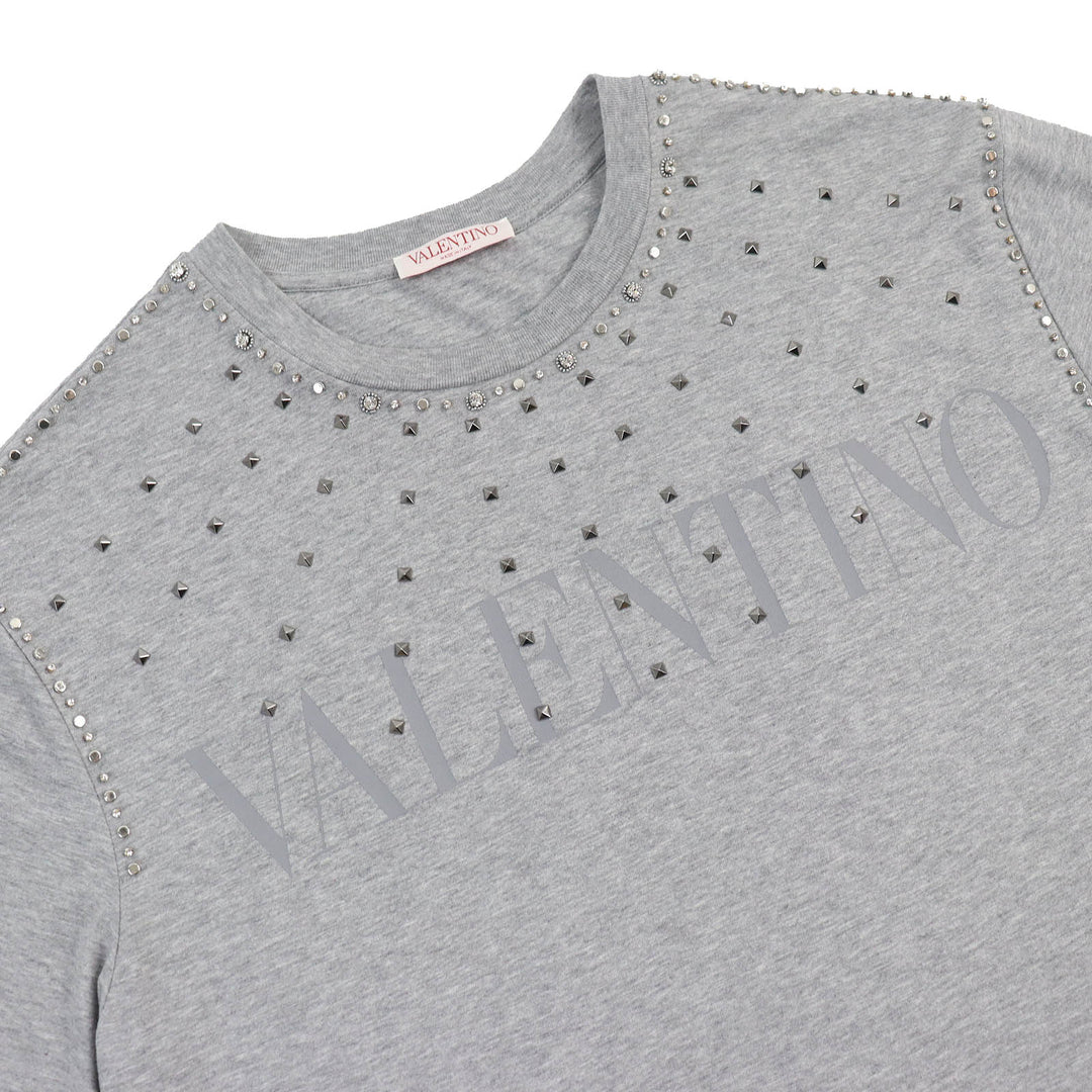 Excellent VALENTINO Short sleeve T-shirt Rock stud and jewelled gray mens L 1V3MG02D8R9