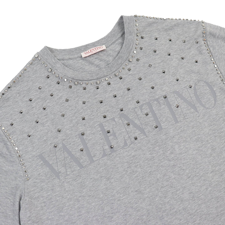 Excellent VALENTINO Short sleeve T-shirt Rock stud and jewelled gray mens L 1V3MG02D8R9