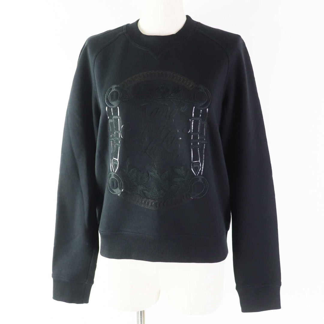 Excellent HERMES sweat Embroidered long sleeve sweatshirt black cotton Women 36 2E4609DQ