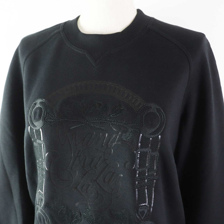 Excellent HERMES sweat Embroidered long sleeve sweatshirt black cotton Women 36 2E4609DQ