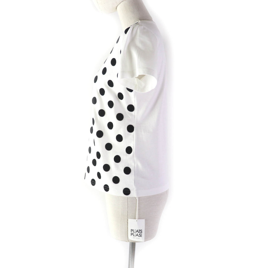 Pristine PLEATS PLEASE Short sleeve T-shirt Dot Pattern Crew Neck white cotton Women 3