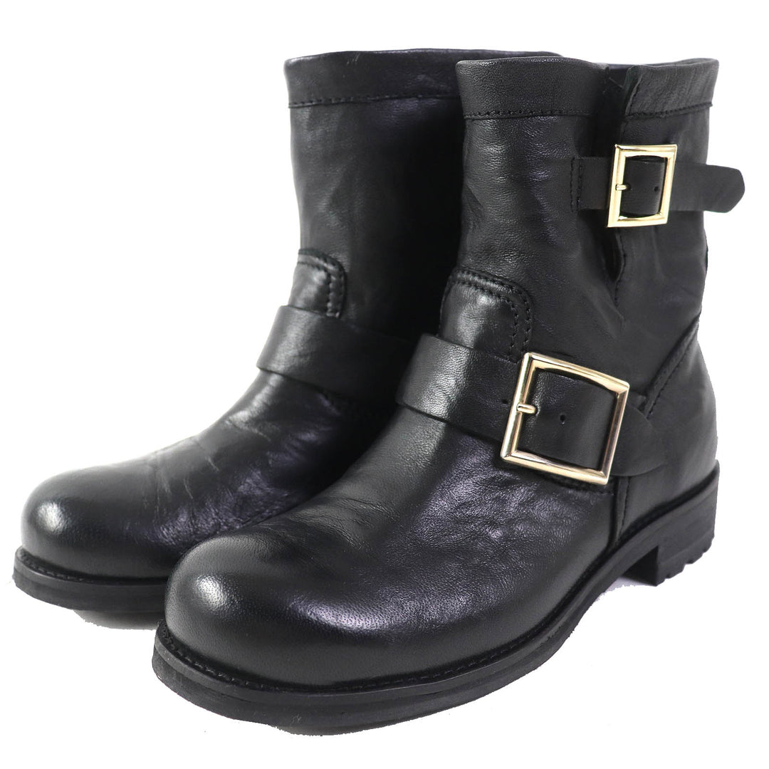 Great JIMMY CHOO short boots BIKER Biker Boots Engineer Boots black leather Women 35
