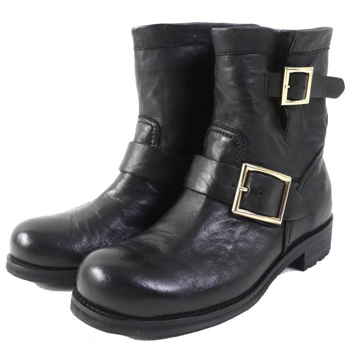 Great JIMMY CHOO short boots BIKER Biker Boots Engineer Boots black leather Women 35