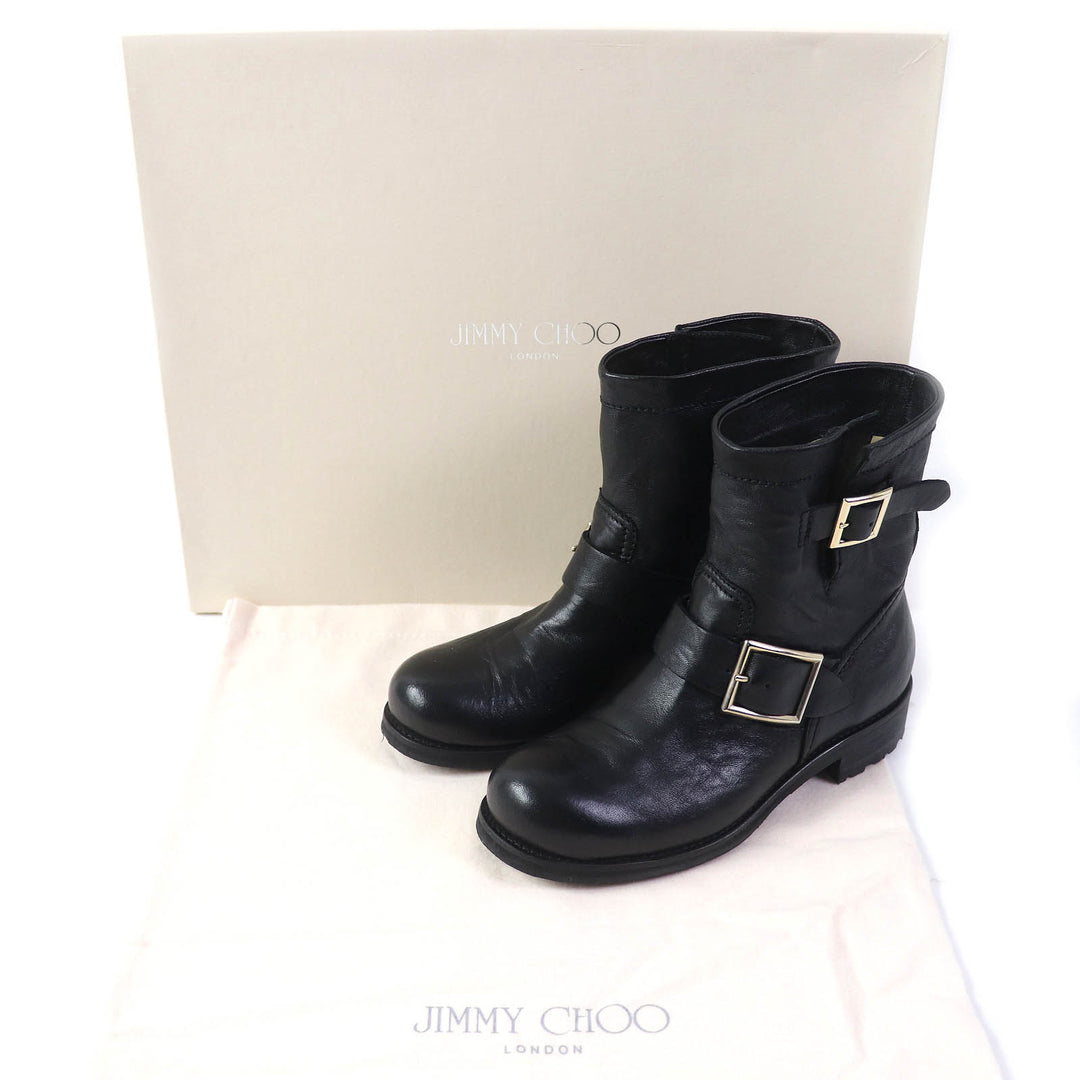 Great JIMMY CHOO short boots BIKER Biker Boots Engineer Boots black leather Women 35