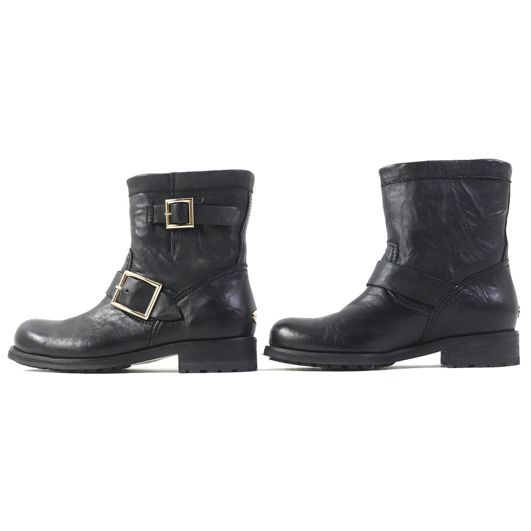 Great JIMMY CHOO short boots BIKER Biker Boots Engineer Boots black leather Women 35