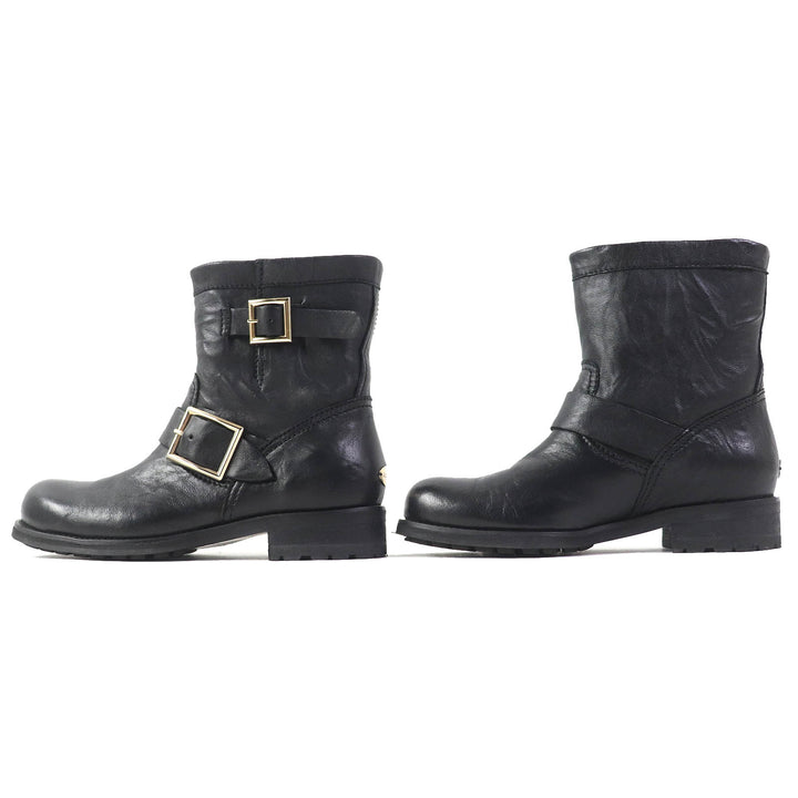 Great JIMMY CHOO short boots BIKER Biker Boots Engineer Boots black leather Women 35