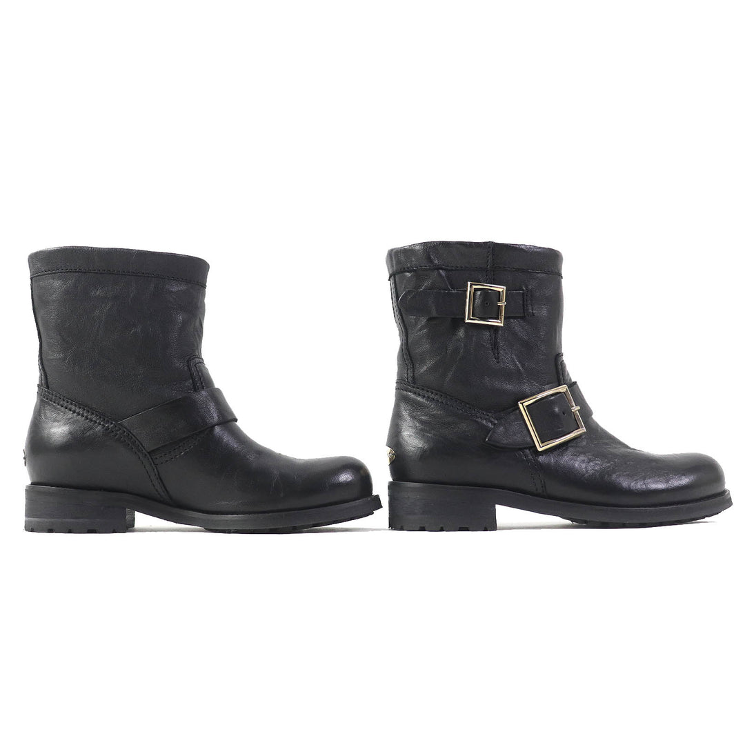 Great JIMMY CHOO short boots BIKER Biker Boots Engineer Boots black leather Women 35