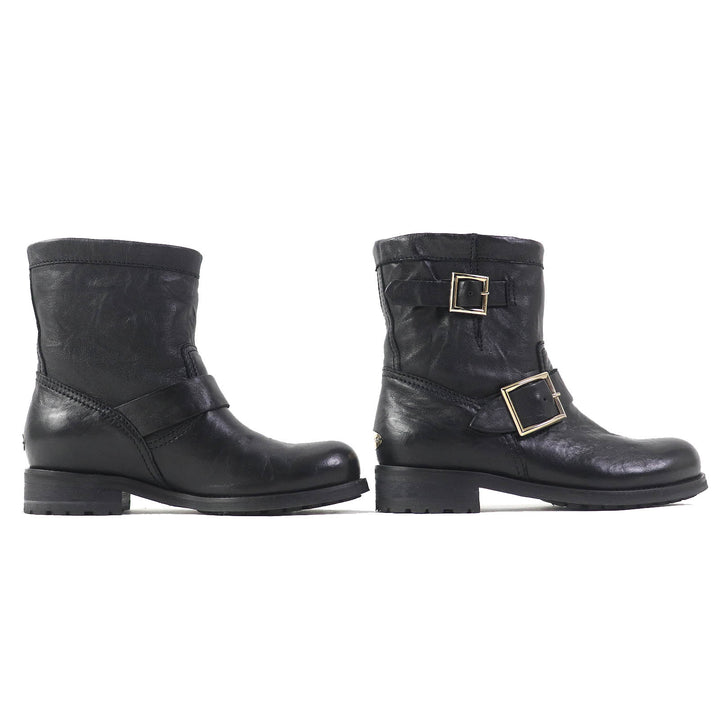 Great JIMMY CHOO short boots BIKER Biker Boots Engineer Boots black leather Women 35