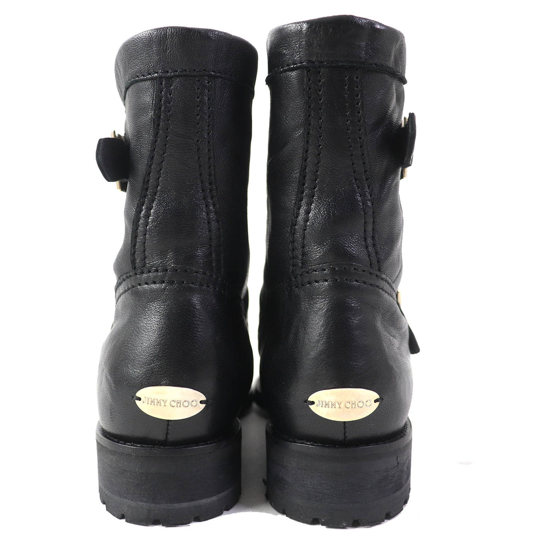 Great JIMMY CHOO short boots BIKER Biker Boots Engineer Boots black leather Women 35