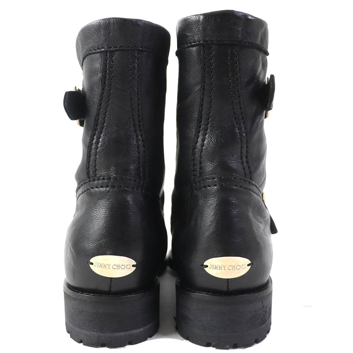 Great JIMMY CHOO short boots BIKER Biker Boots Engineer Boots black leather Women 35