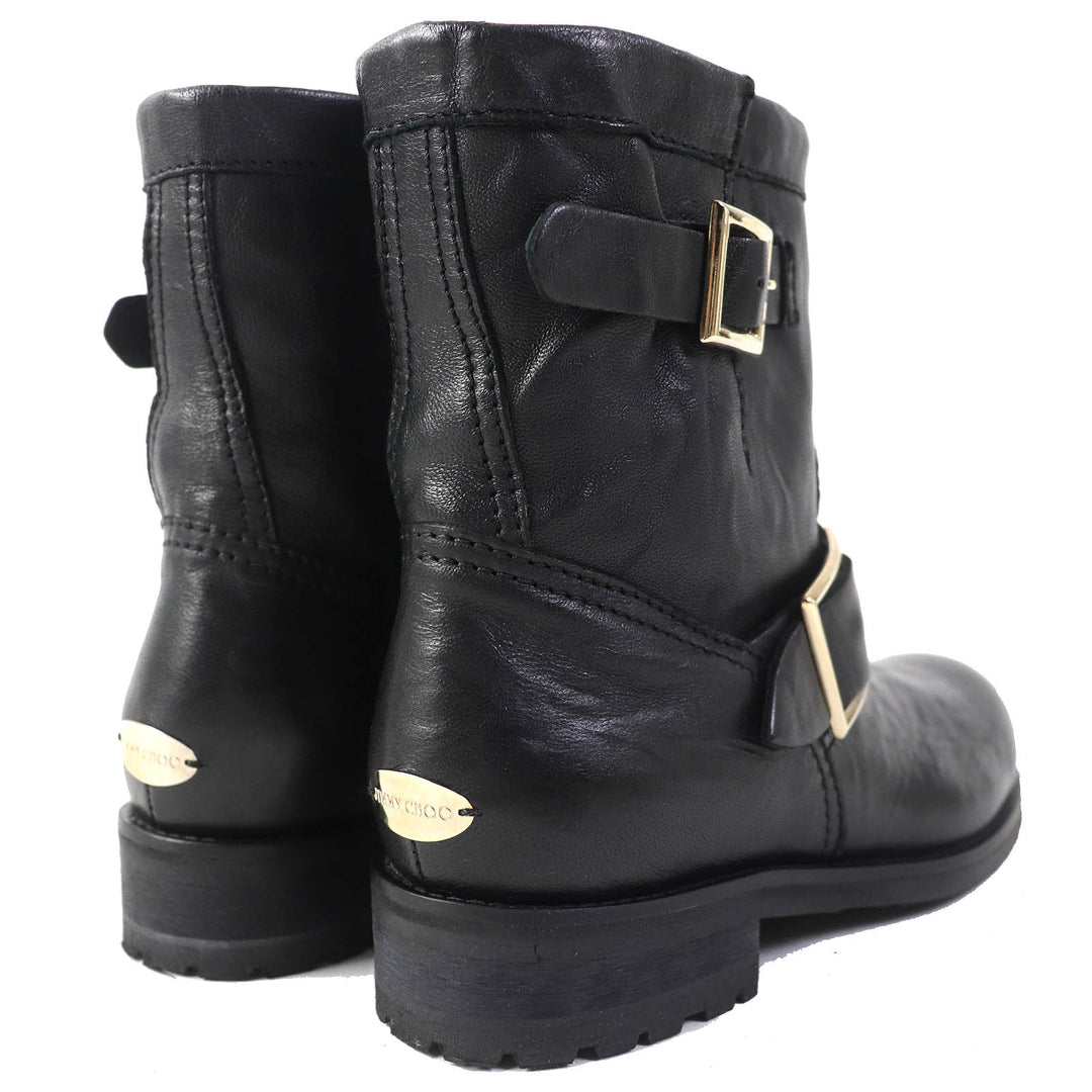 Great JIMMY CHOO short boots BIKER Biker Boots Engineer Boots black leather Women 35