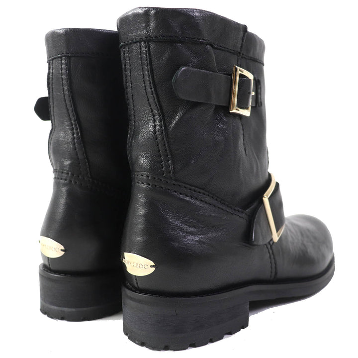 Great JIMMY CHOO short boots BIKER Biker Boots Engineer Boots black leather Women 35