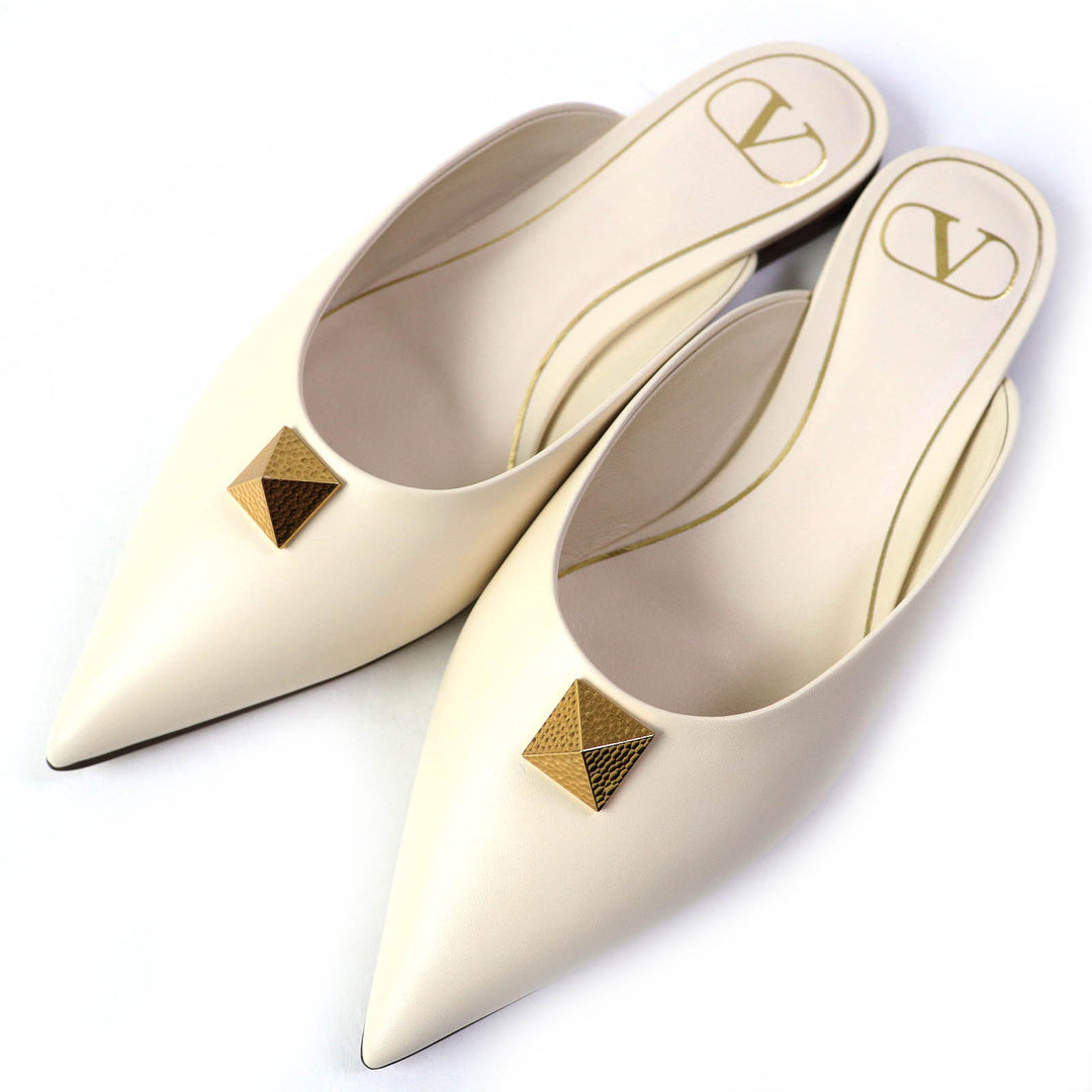 Pristine VALENTINO Sandals Rockstud Roman Stud Flat Mules Ivory leather Women 35
