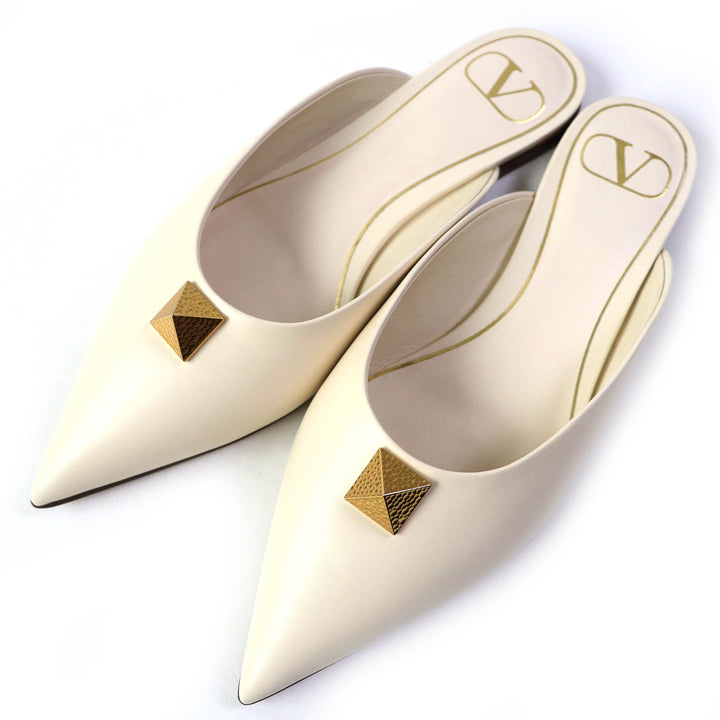 Pristine VALENTINO Sandals Rockstud Roman Stud Flat Mules Ivory leather Women 35