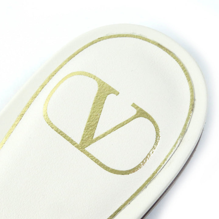 Discounted Pristine VALENTINO Sandals Rockstud Roman Stud Flat Mules Ivory leather Women 35