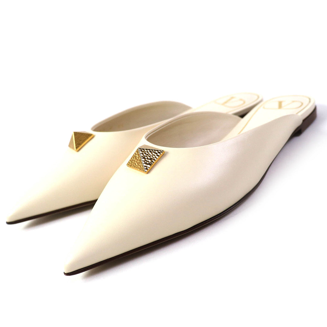 Pristine VALENTINO Sandals Rockstud Roman Stud Flat Mules Ivory leather Women 35