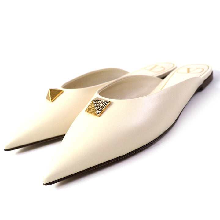 Pristine VALENTINO Sandals Rockstud Roman Stud Flat Mules Ivory leather Women 35