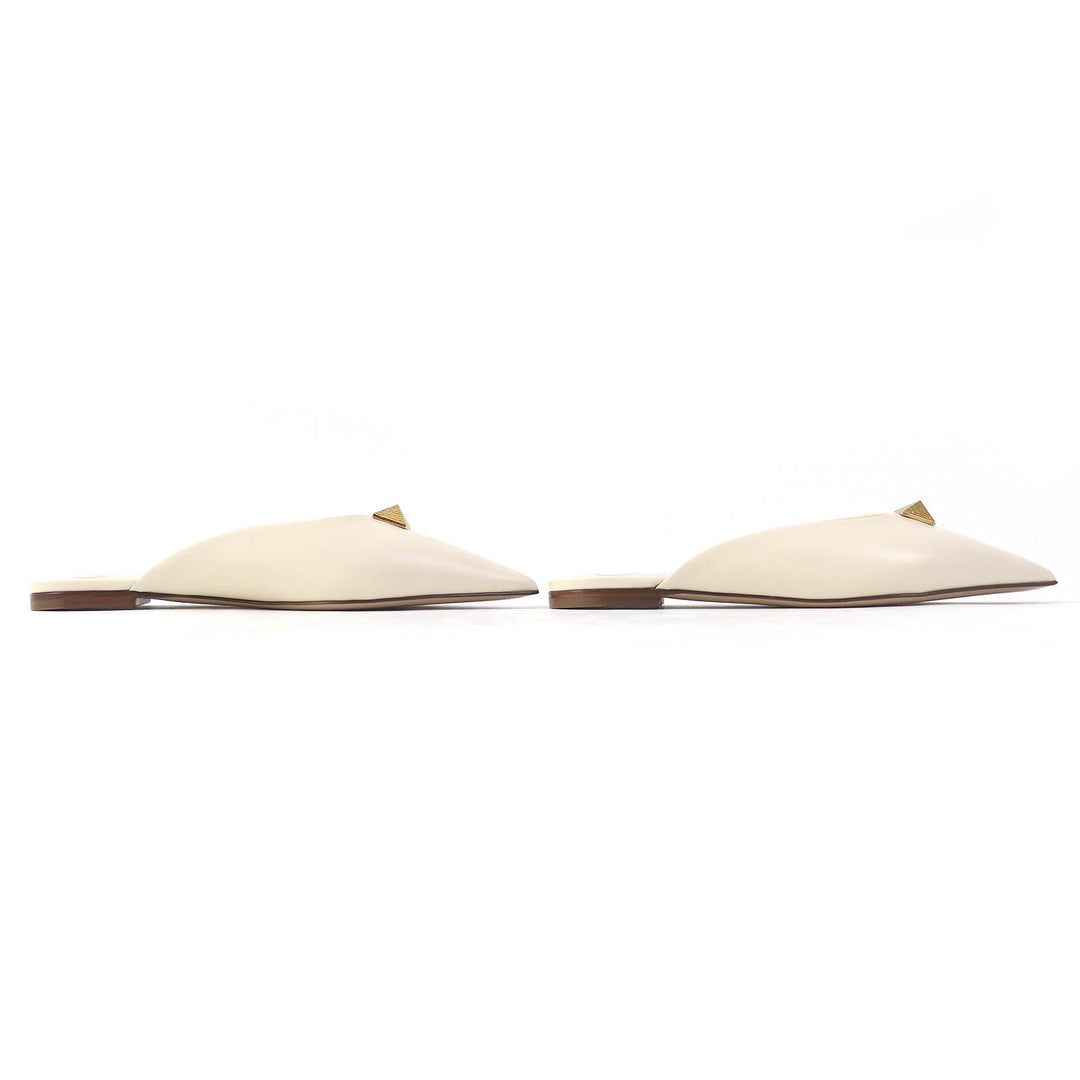 Discounted Pristine VALENTINO Sandals Rockstud Roman Stud Flat Mules Ivory leather Women 35