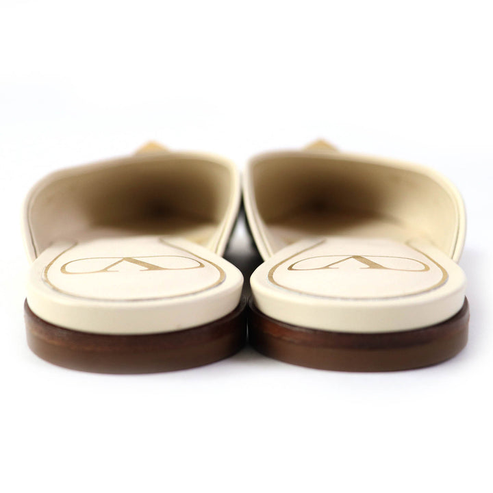 Pristine VALENTINO Sandals Rockstud Roman Stud Flat Mules Ivory leather Women 35