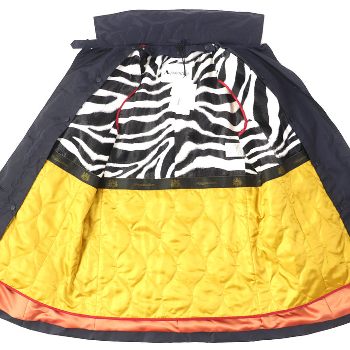 Pristine Aquascutum coat Zebra print padded liner, concealed placket, single Navy Nylon Women S