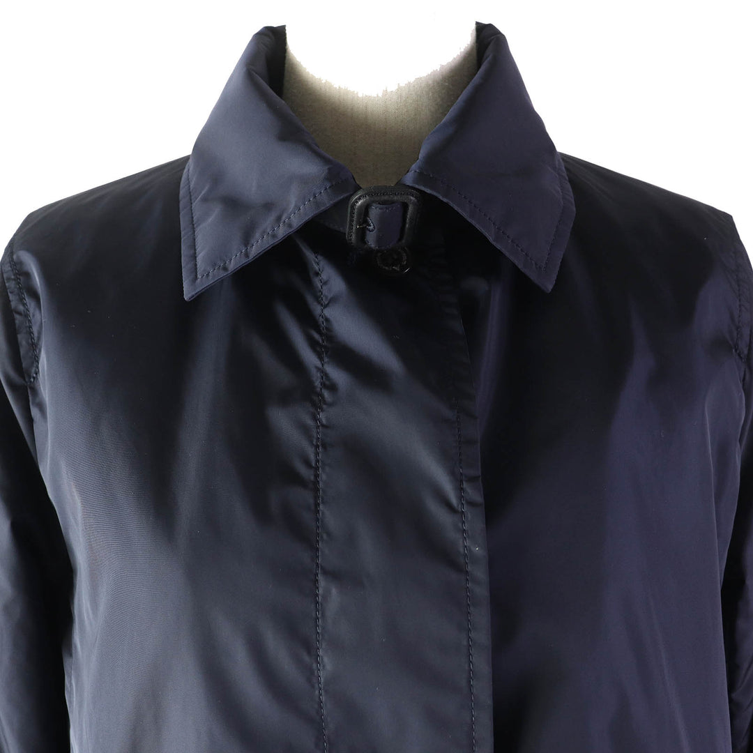 Pristine Aquascutum coat Zebra print padded liner, concealed placket, single Navy Nylon Women S