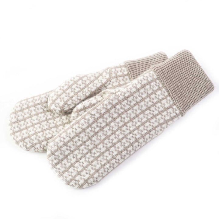 Pristine HERMES gloves Hope Jacquard H motif knit mittens / Greige Ivory cashmere Women S