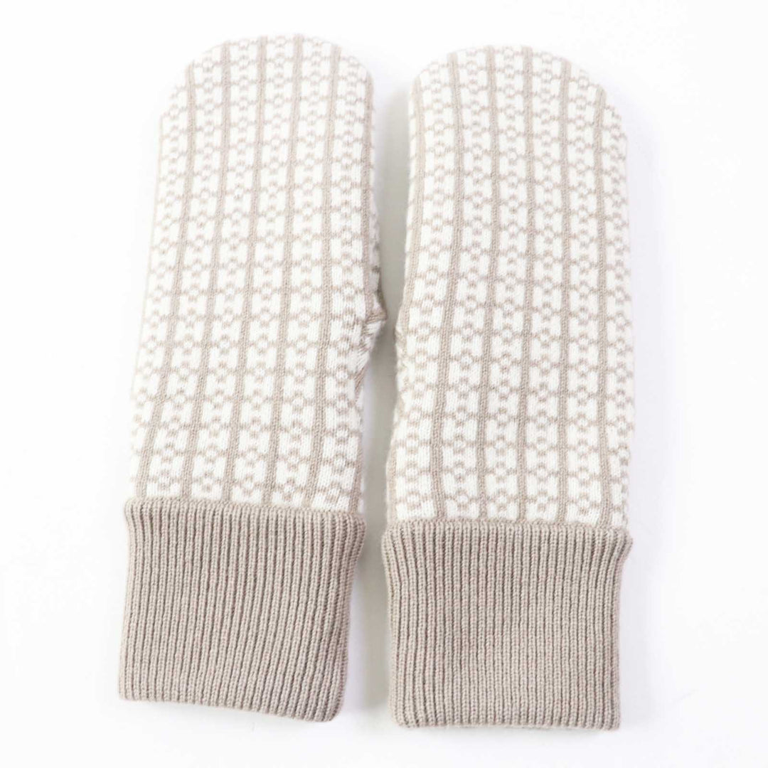 Pristine HERMES gloves Hope Jacquard H motif knit mittens / Greige Ivory cashmere Women S