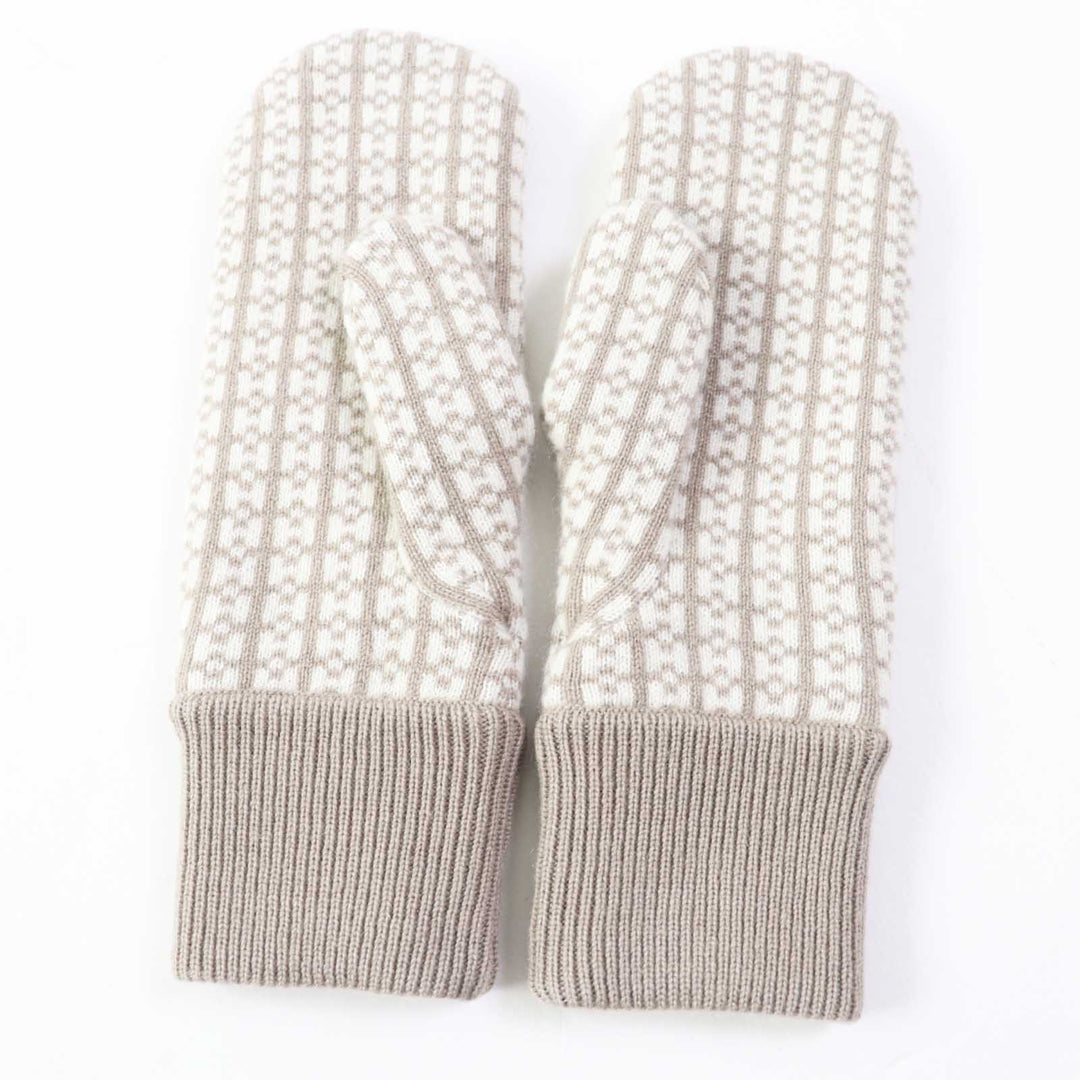 Pristine HERMES gloves Hope Jacquard H motif knit mittens / Greige Ivory cashmere Women S