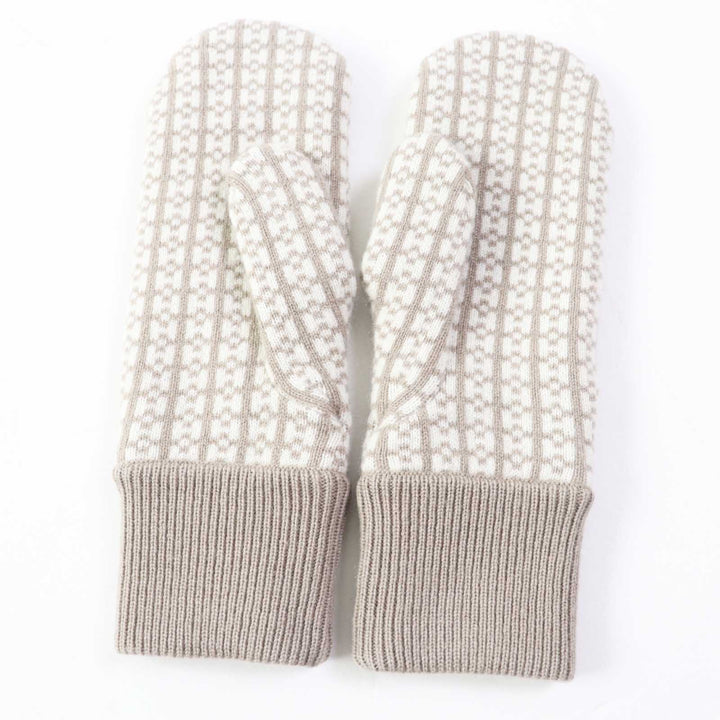 Pristine HERMES gloves Hope Jacquard H motif knit mittens / Greige Ivory cashmere Women S