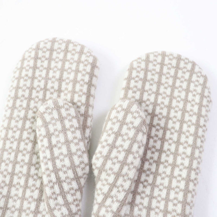 Pristine HERMES gloves Hope Jacquard H motif knit mittens / Greige Ivory cashmere Women S