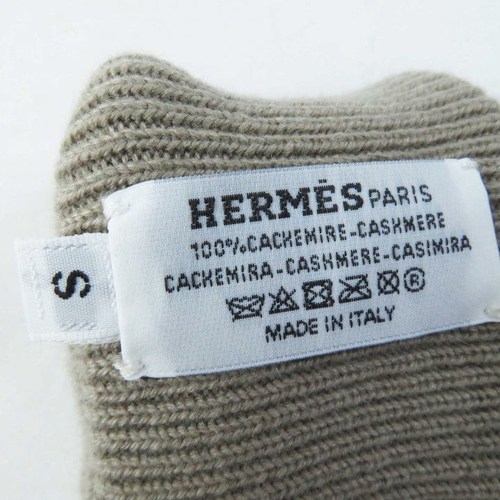 Pristine HERMES gloves Hope Jacquard H motif knit mittens / Greige Ivory cashmere Women S