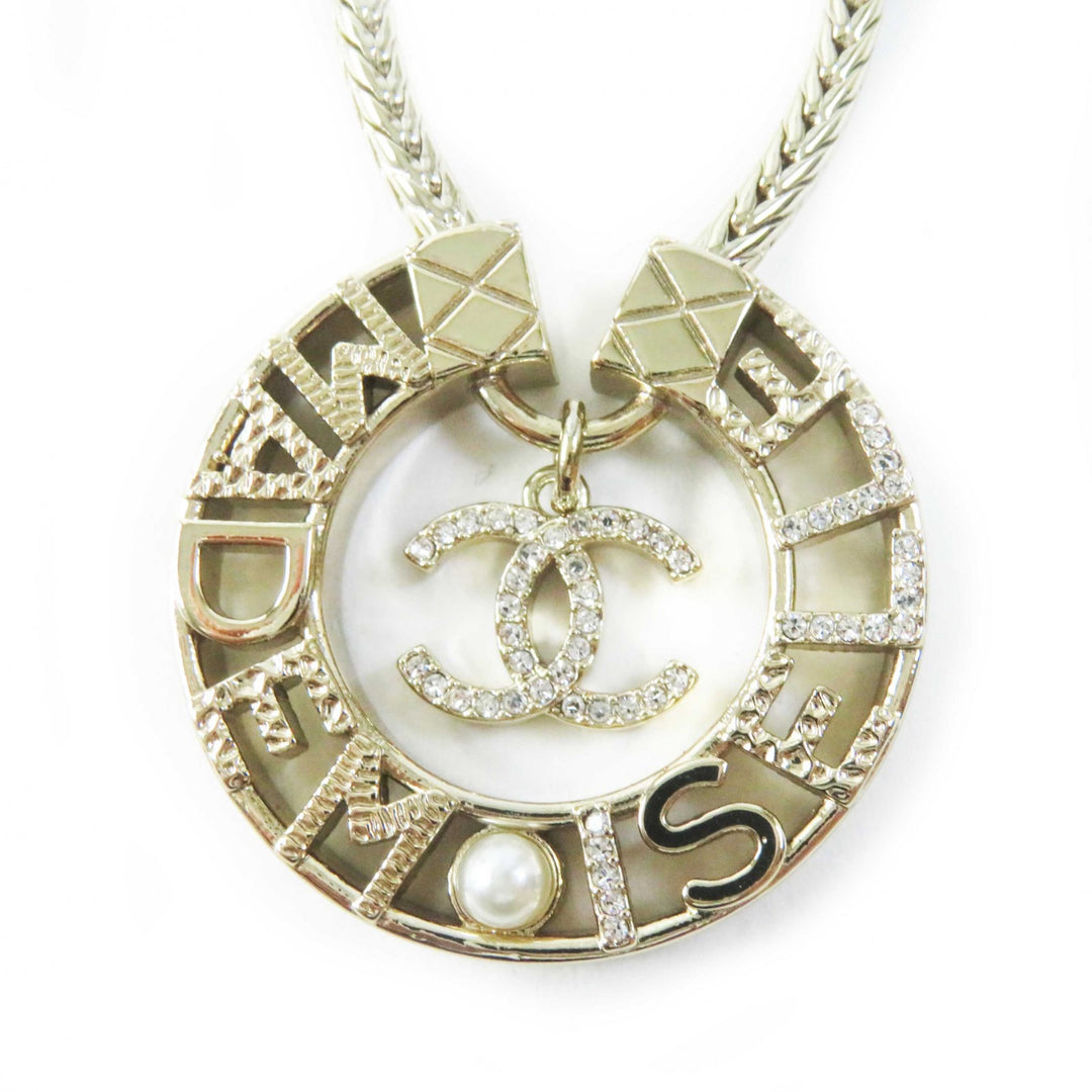 Excellent CHANEL Necklace MADEMOISELLE Rhinestone COCO Mark gold Women Y22X