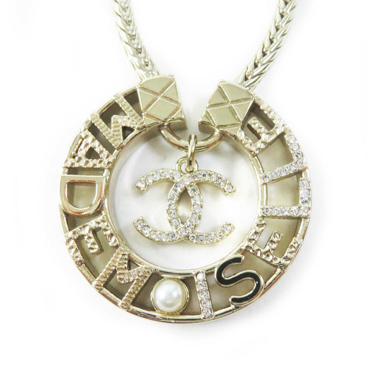 Excellent CHANEL Necklace MADEMOISELLE Rhinestone COCO Mark gold Women Y22X