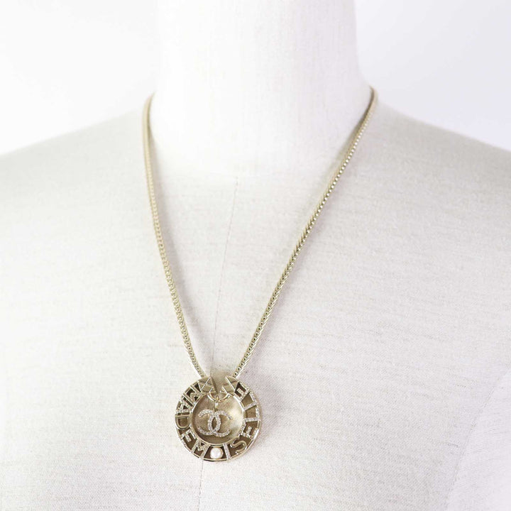 Excellent CHANEL Necklace MADEMOISELLE Rhinestone COCO Mark gold Women Y22X