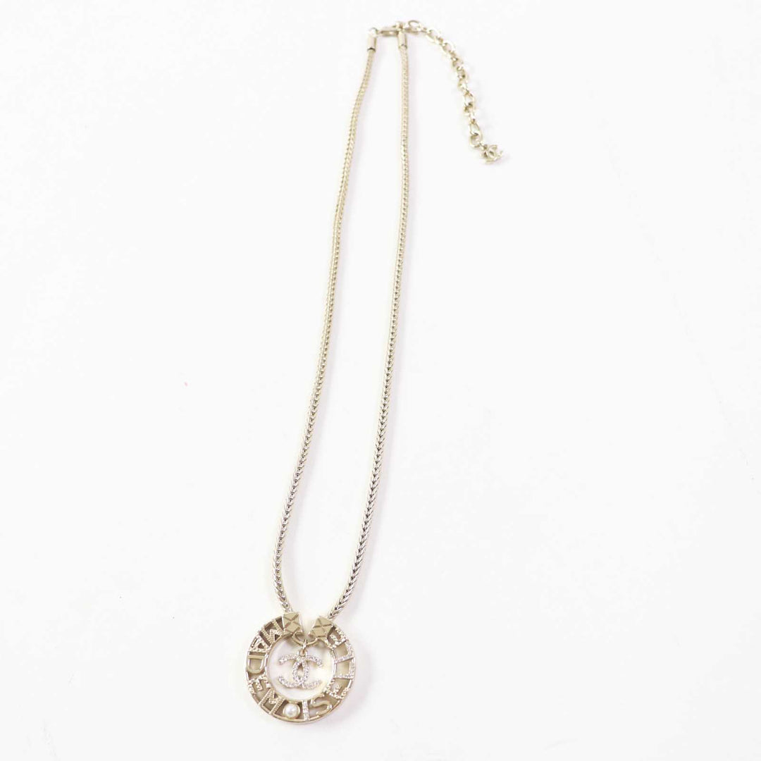 Excellent CHANEL Necklace MADEMOISELLE Rhinestone COCO Mark gold Women Y22X