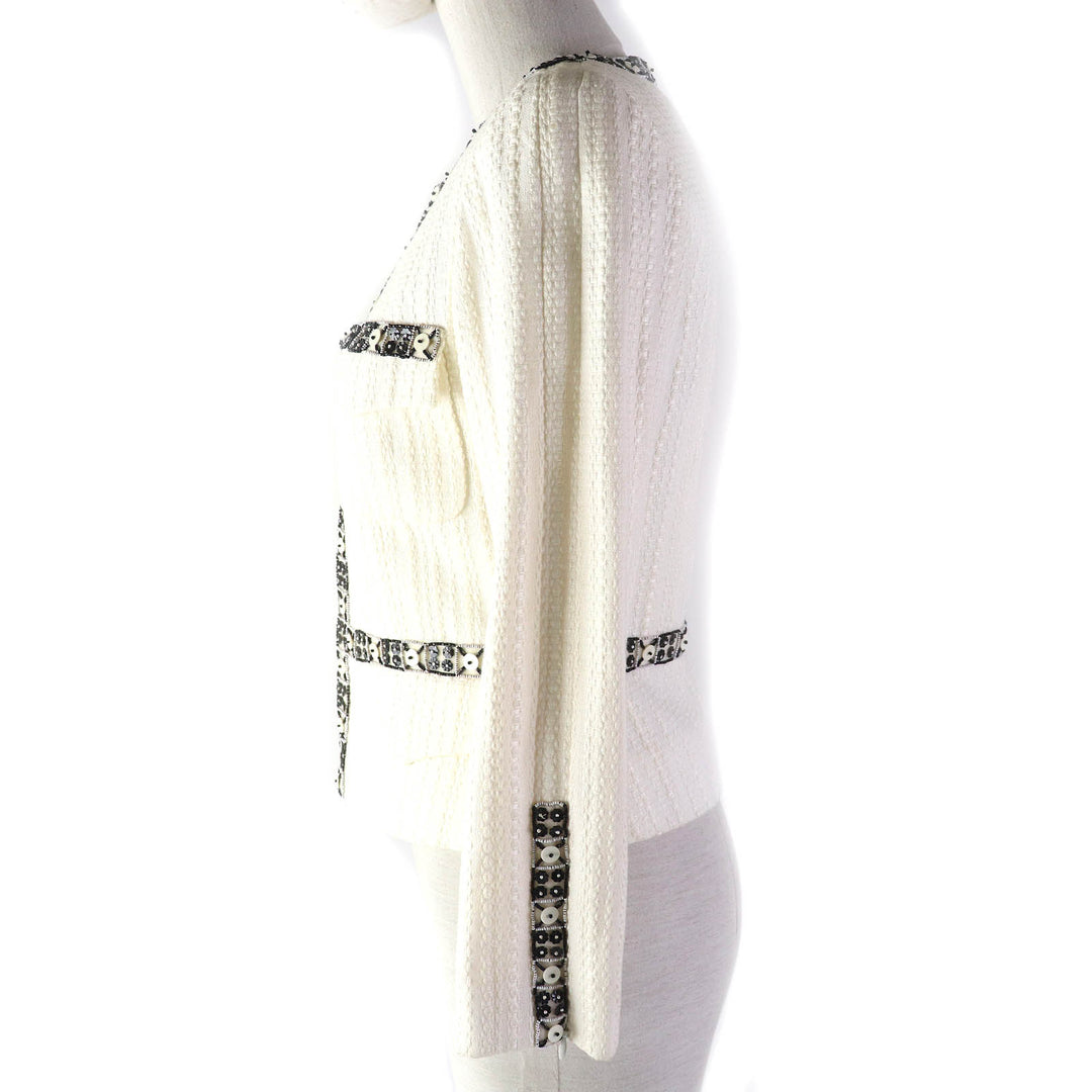 CHANEL collarless jacket COCO Mark motif Off-white black Women 34 03P P23760