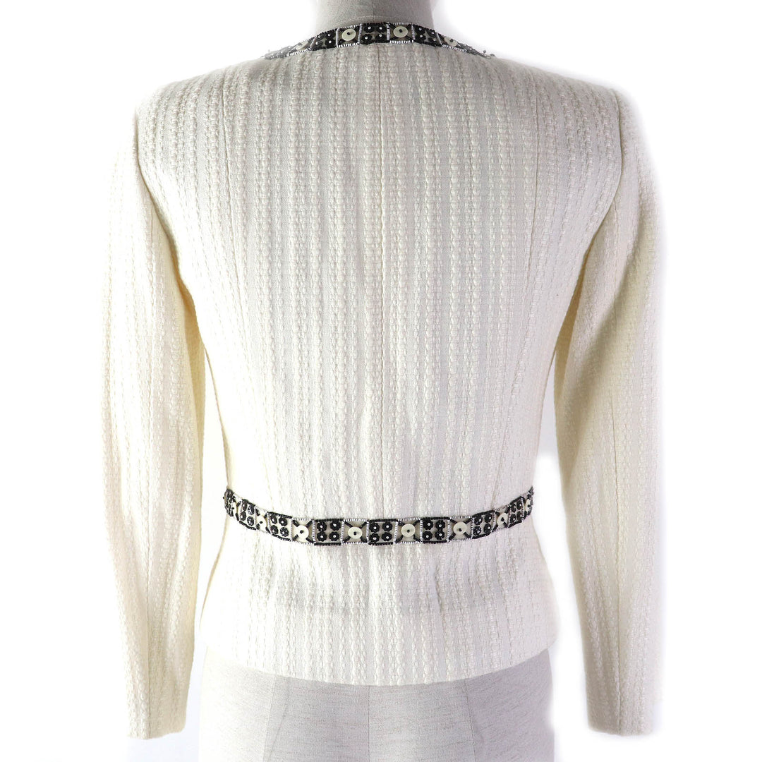 CHANEL collarless jacket COCO Mark motif Off-white black Women 34 03P P23760