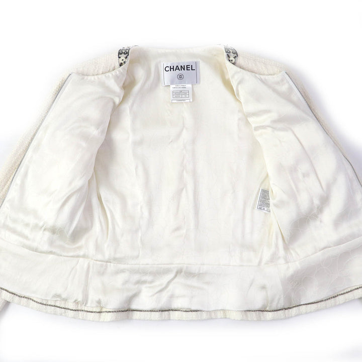 CHANEL collarless jacket COCO Mark motif Off-white black Women 34 03P P23760