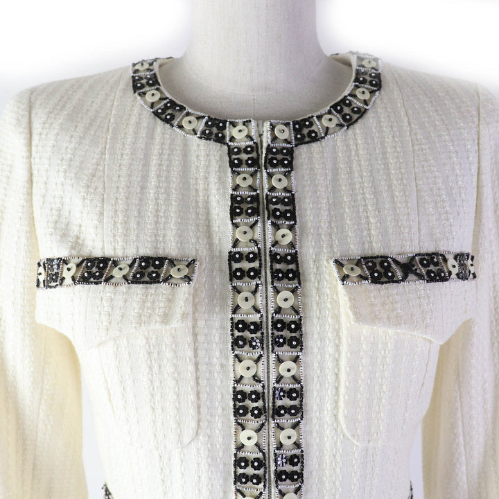 CHANEL collarless jacket COCO Mark motif Off-white black Women 34 03P P23760