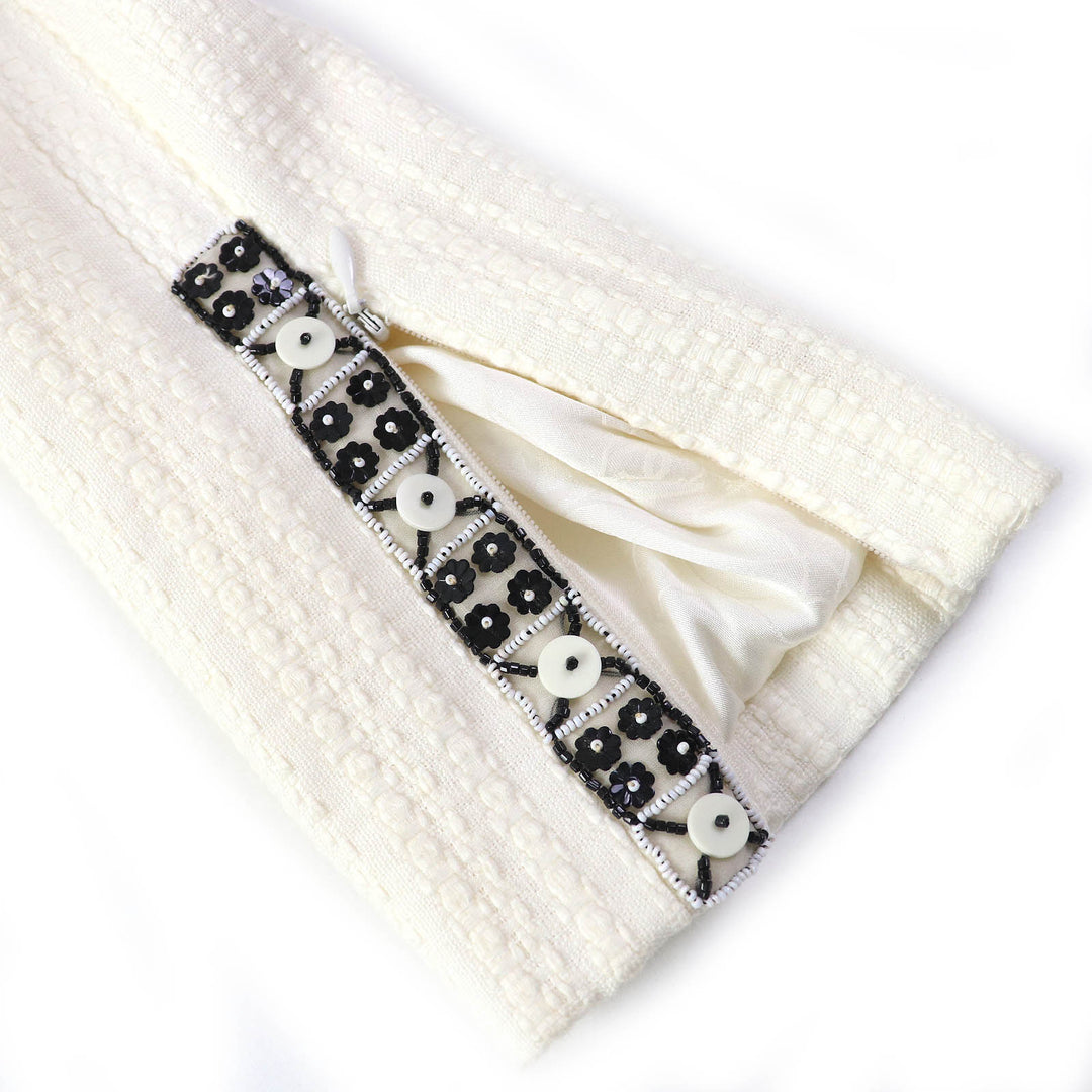 CHANEL collarless jacket COCO Mark motif Off-white black Women 34 03P P23760