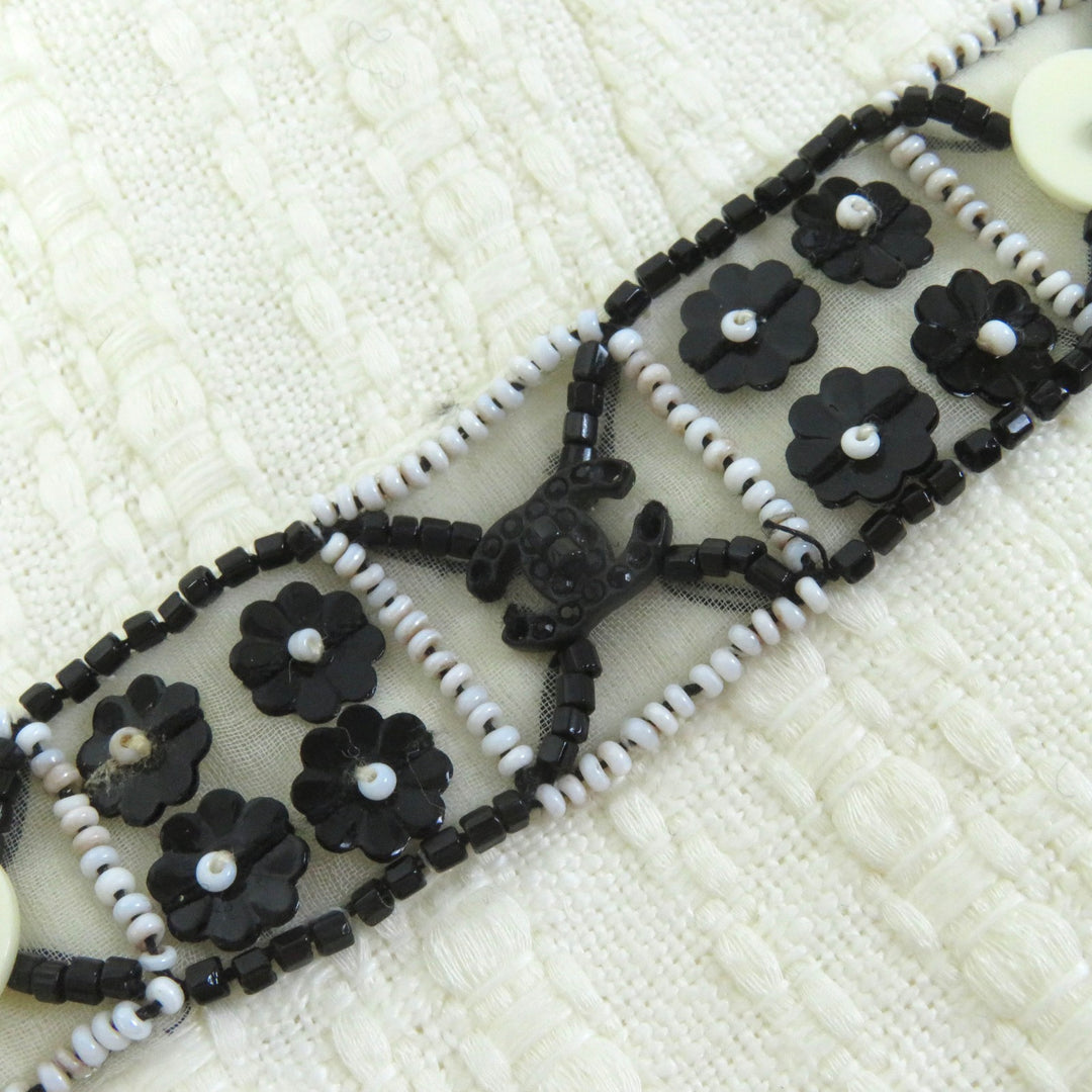 CHANEL collarless jacket COCO Mark motif Off-white black Women 34 03P P23760