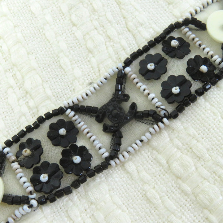 CHANEL collarless jacket COCO Mark motif Off-white black Women 34 03P P23760