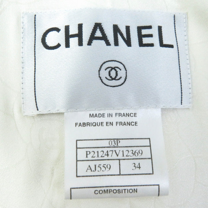CHANEL collarless jacket COCO Mark motif Off-white black Women 34 03P P23760
