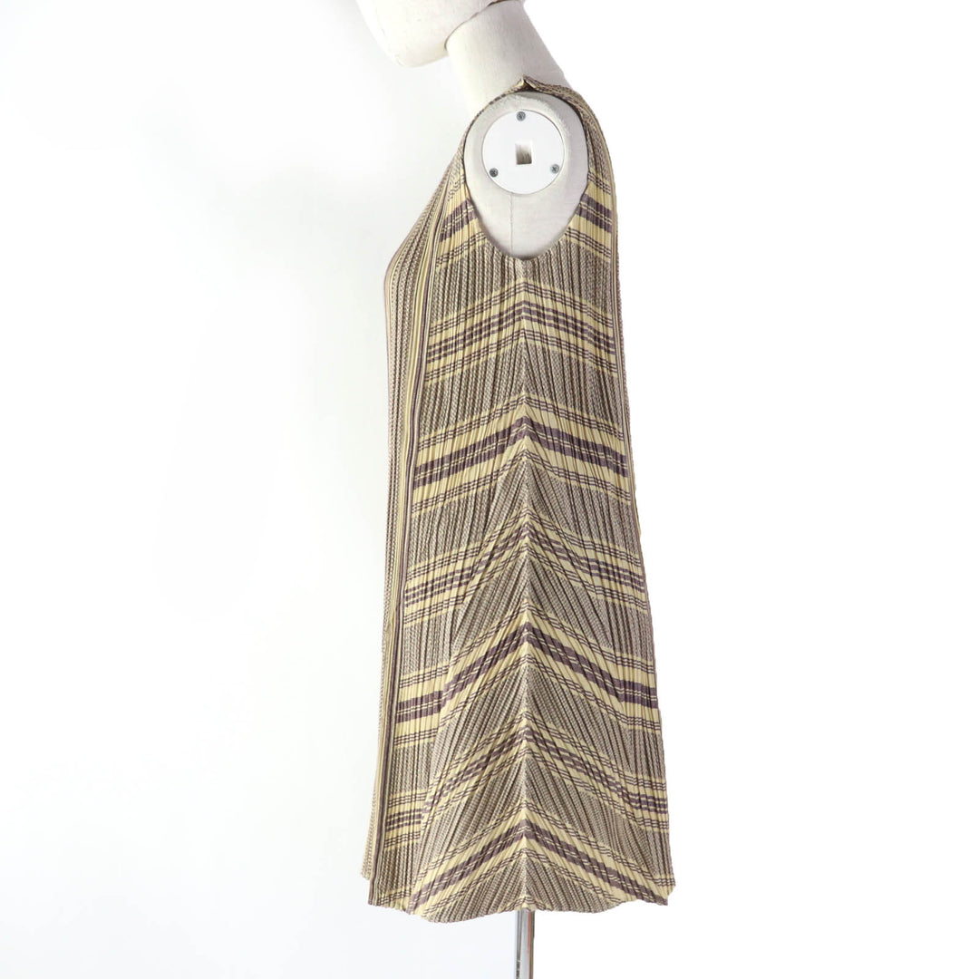 Excellent PLEATS PLEASE one piece All-over print crew neck sleeveless tunic 3