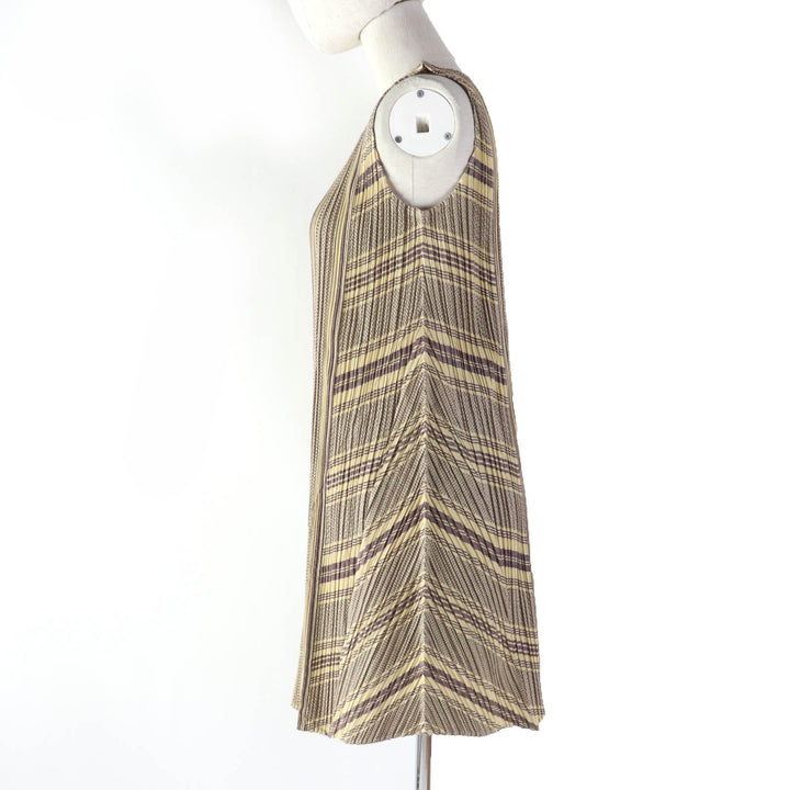Excellent PLEATS PLEASE one piece All-over print crew neck sleeveless tunic 3