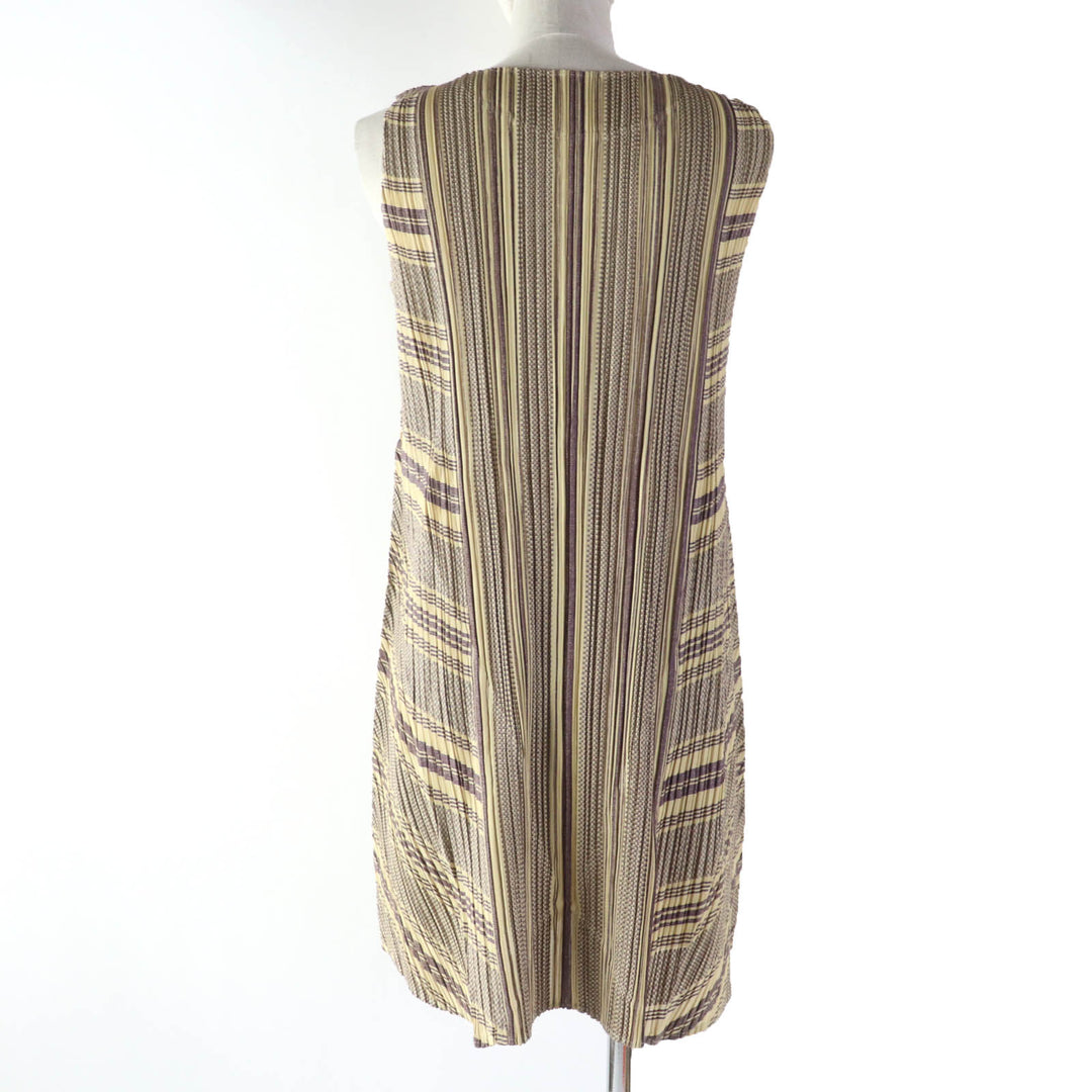 Excellent PLEATS PLEASE one piece All-over print crew neck sleeveless tunic 3