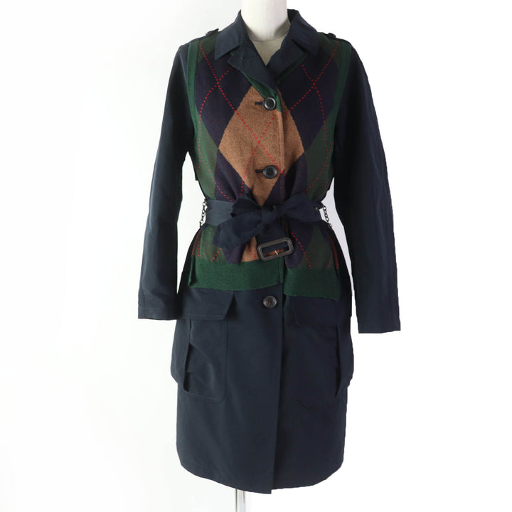 Great kolor coat Argyle vest with layered design Navy polyester Women 1