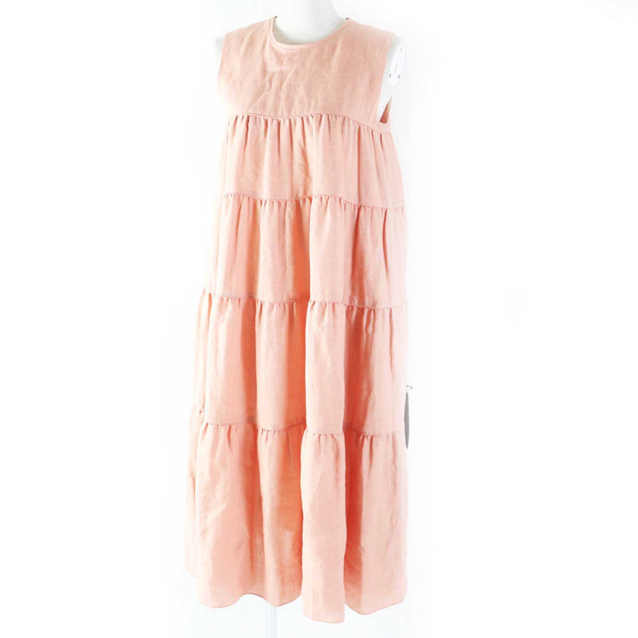 Pristine FOXEY one piece Dress Eze Sleeveless tiered pink linen Women 38 42828